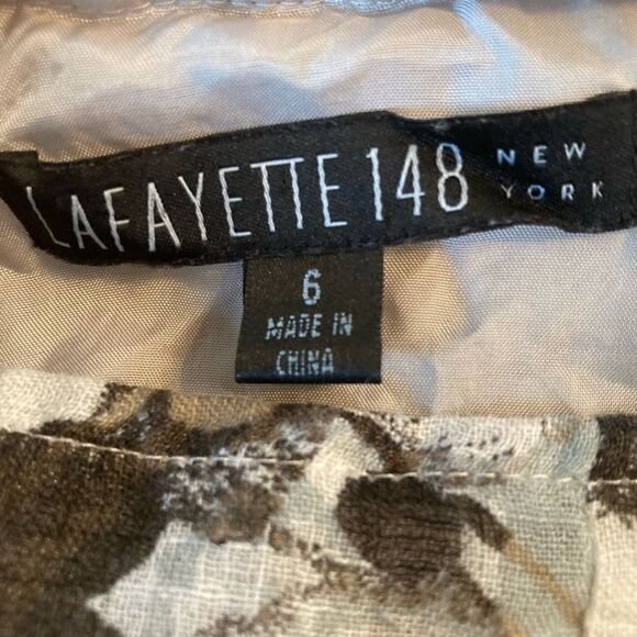 Lafayette 148 trumpet skirt in muted modern pastel print lined linen blend - Picture 7 of 8